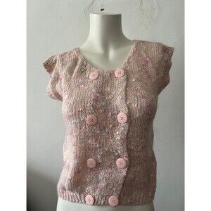 Vtg 90s Womens pink sweater vest S double breasted soft coquette feminine ballet